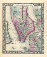 New York, Brooklyn, Manhattan, Jersey City, Hoboken, World Atlas 1864 Mitchells New General Atlas